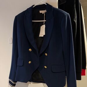 Women's Navy Double-Breasted Blazer Jacket